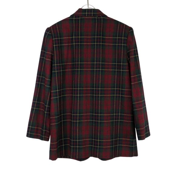 1990s Vintage Sag Harbor Red & Green Plaid Blazer Jacket Size 4 Petite Small - Picture 2 of 7